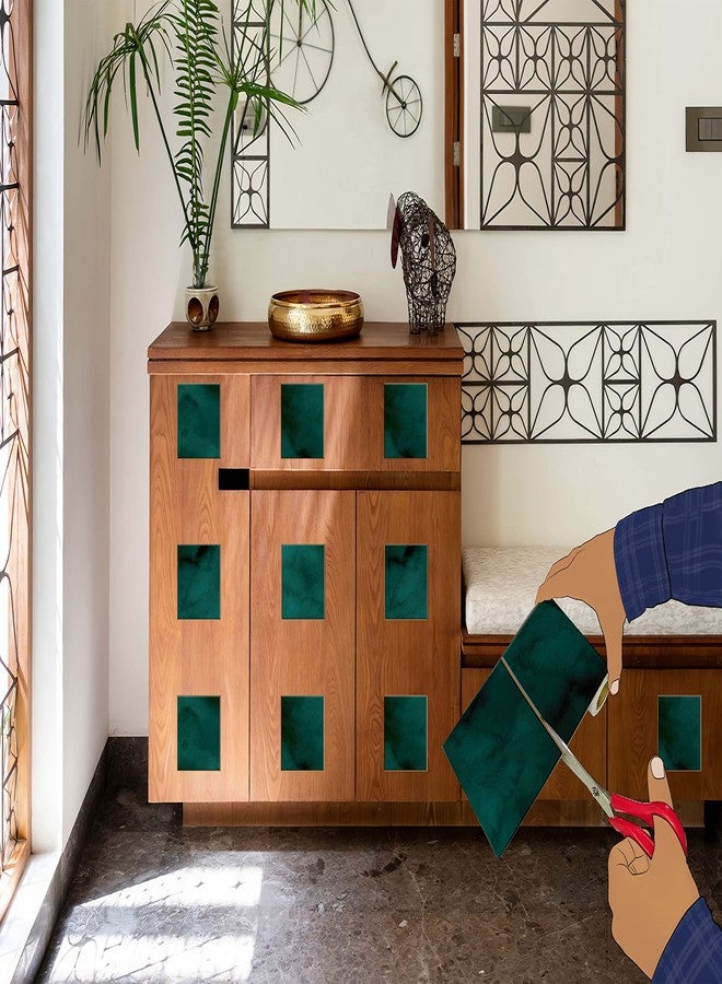 WallDesign ملصق بلاط WallDesign باللون الأخضر الزجاجي - 25 بلاطة ذاتية اللصق لتزيين المطبخ والحمام والأثاث والأبواب والأرضيات - فيلم فينيل متين 4.8 بوصة × 10 أقدام - Image 3